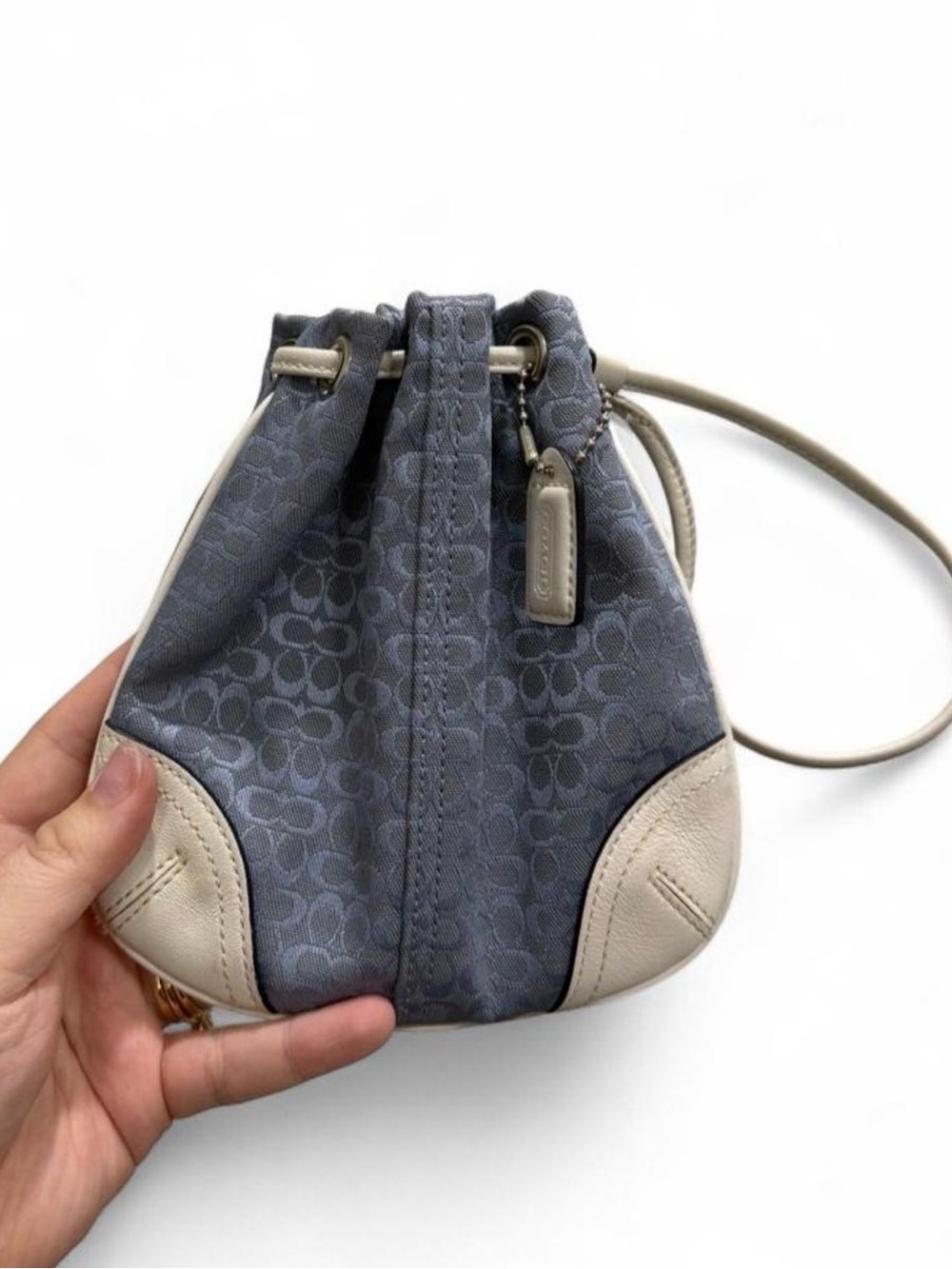 Y2K Coach baby blue & white mini canvas leather clutch coin purse wristlet